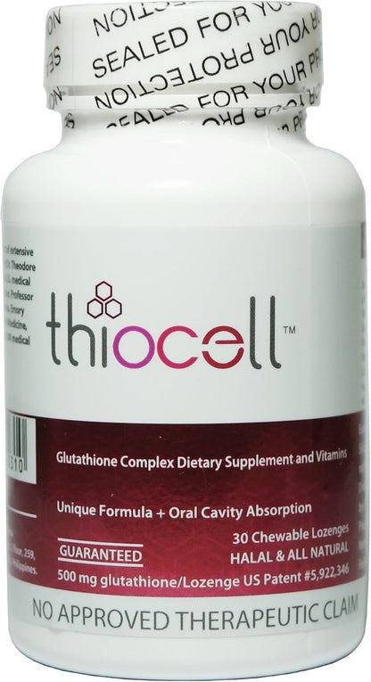Thiocell Glutathione Complex Food Supplement – Lozenges with Vitamins C, D, E, Selenium, and Grape Seed Extract
