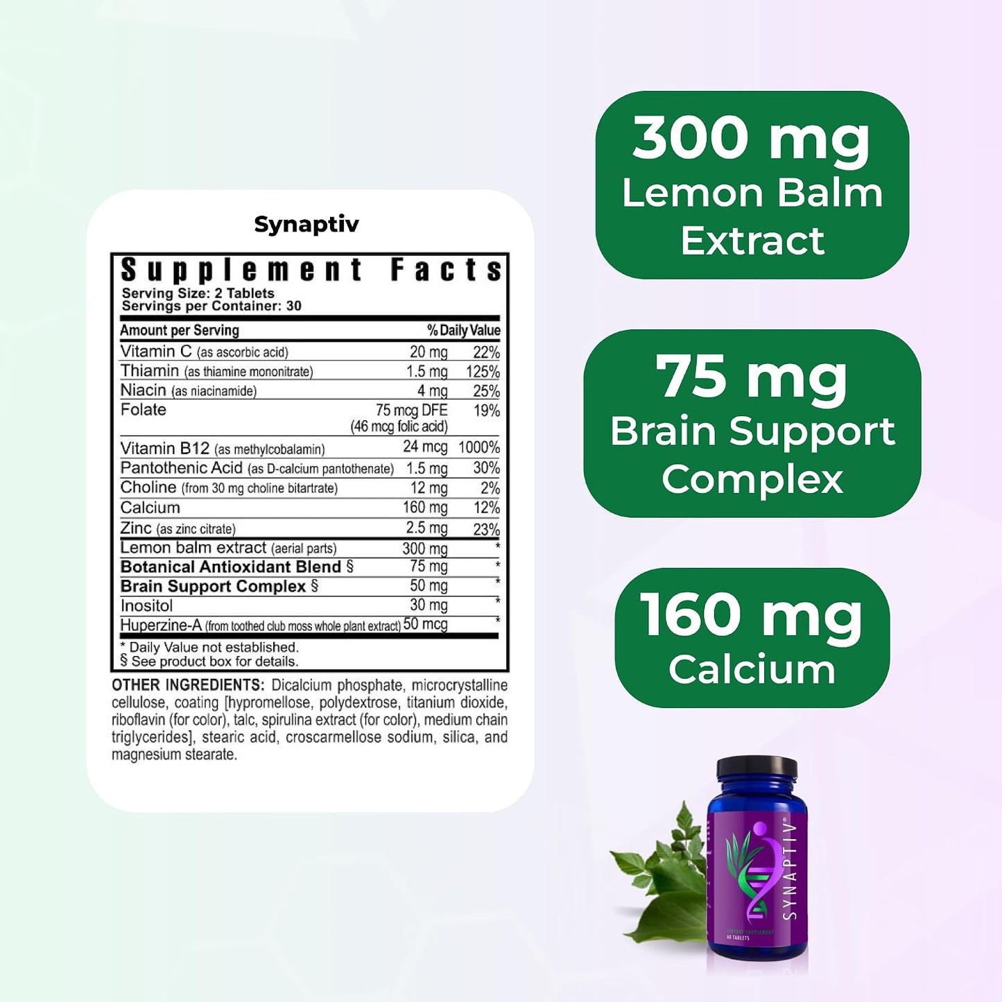 Youngevity Synaptiv™ Brain Support - 12in1 - Ginkgo, Huperzine, Bacopa, Quercetin and More - with Potent Antioxidant Blend + Vitamins - 60 Tablets - görsel 3