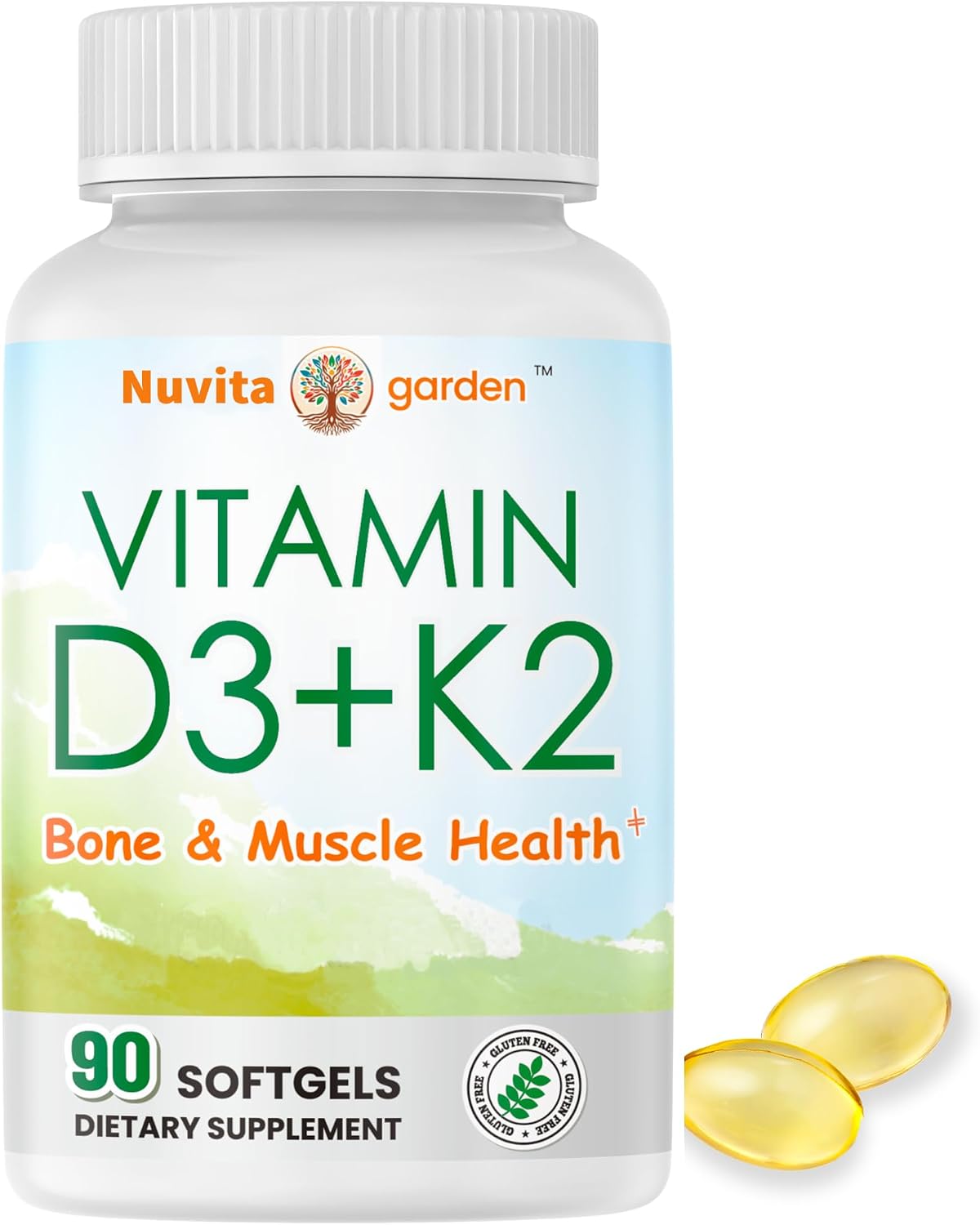 Vitamin D3 K2 10000iu 3 Month Supply for Healthy Muscle Function, Bone Health and Immune Support, Gluten-free, 90 Soft gel capsules - görsel 1