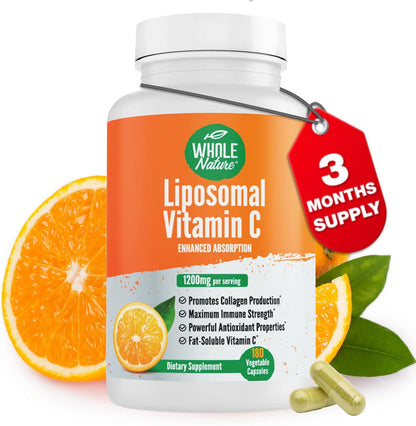 Whole Nature Liposomal Vitamin C 1200mg - High Absorption Vegan Capsules with Sunflower Lecithin - 180 Capsules