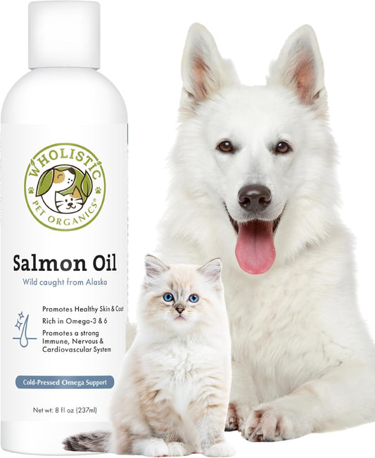 Wholistic Pet Organics Wild Alaskan Salmon Oil for Dogs and Cats - Omega-3 Fish Oil Supplement - 240 ml