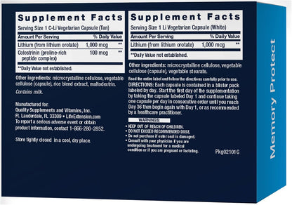 Life Extension Memory Protect – Dual-Action Memory Support with Lithium and Colostrinin, 36 Capsules