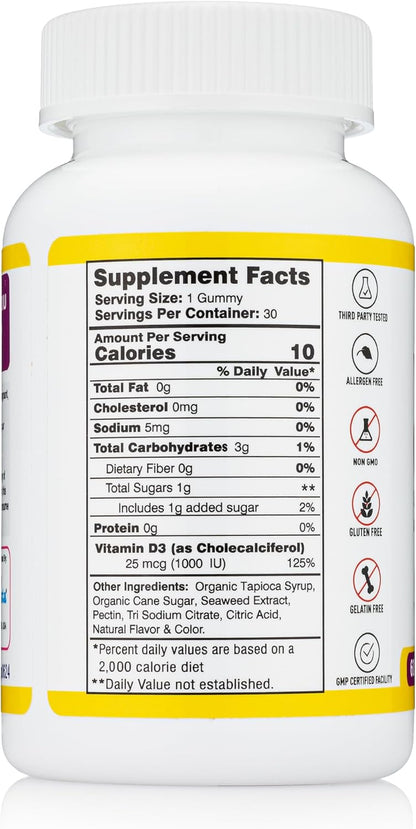 Vitamin D3 Gummies - Tasty, Gluten-free, Non-GM Gummy Vitamin - 60 Count (Pineapple Flavour)