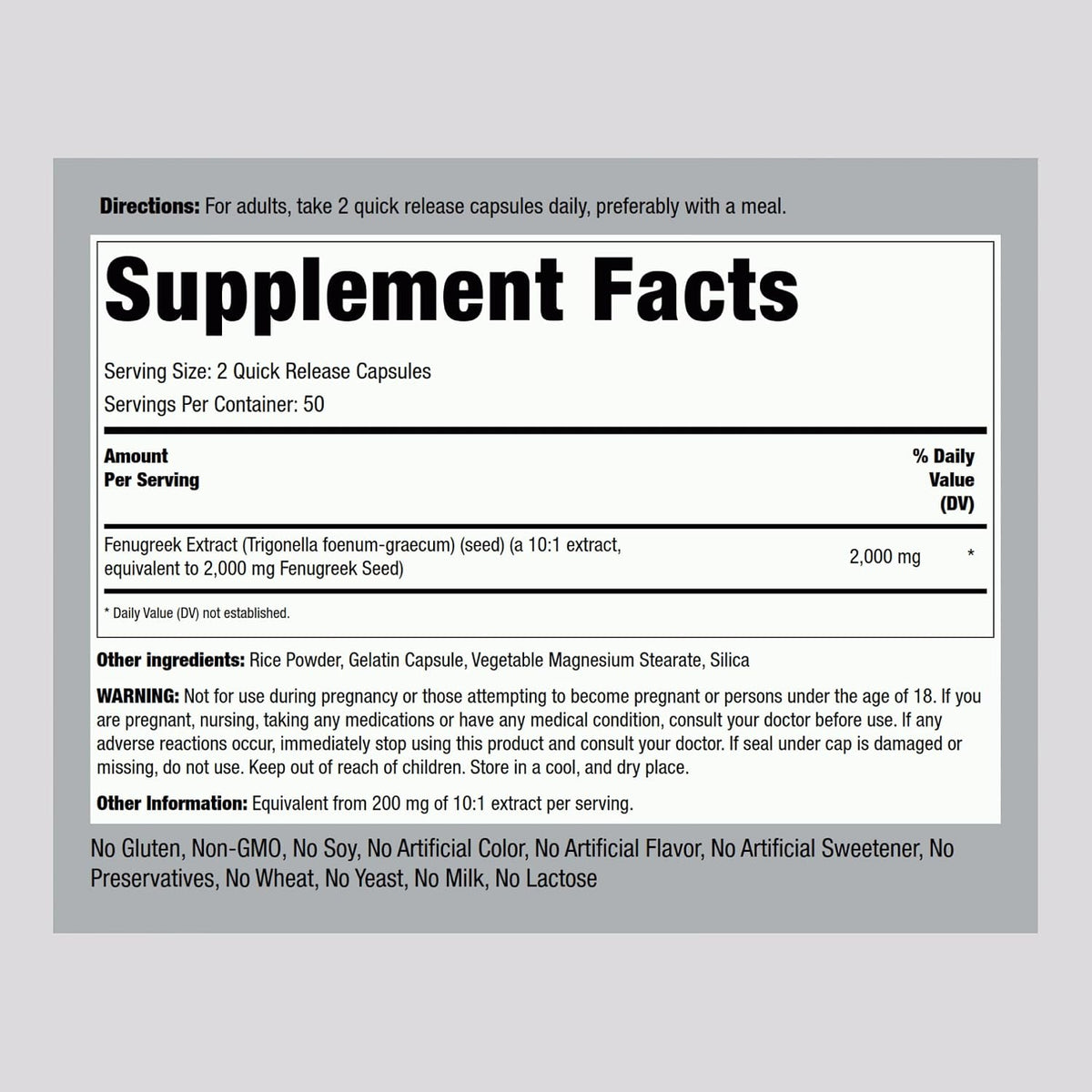 Piping Rock Fenugreek Capsules for Women – 100 Capsules, Seed Extract Concentrate - görsel 3