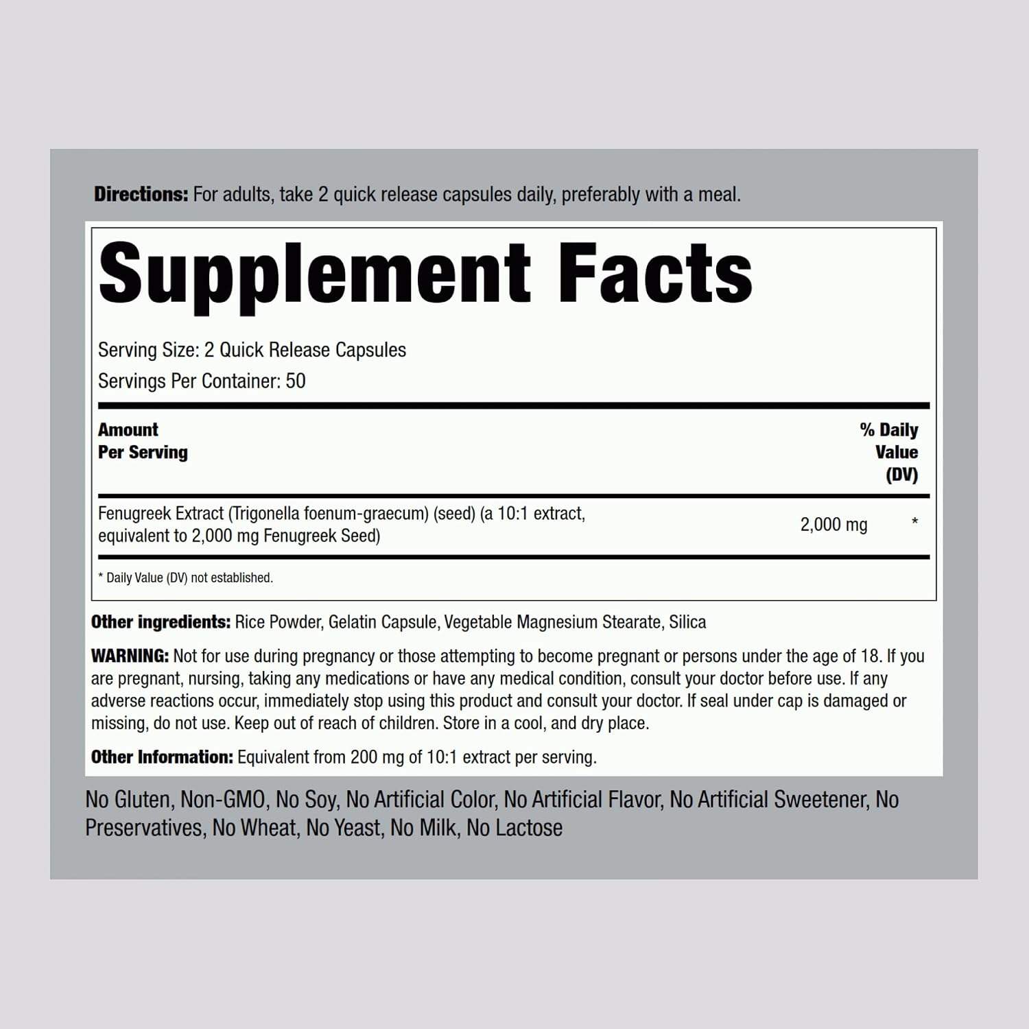 Piping Rock Fenugreek Capsules for Women – 100 Capsules, Seed Extract Concentrate - görsel 3