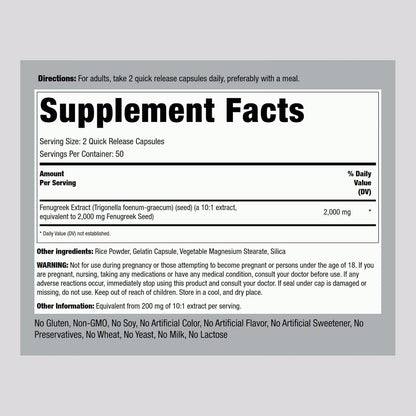 Piping Rock Fenugreek Capsules for Women – 100 Capsules, Seed Extract Concentrate