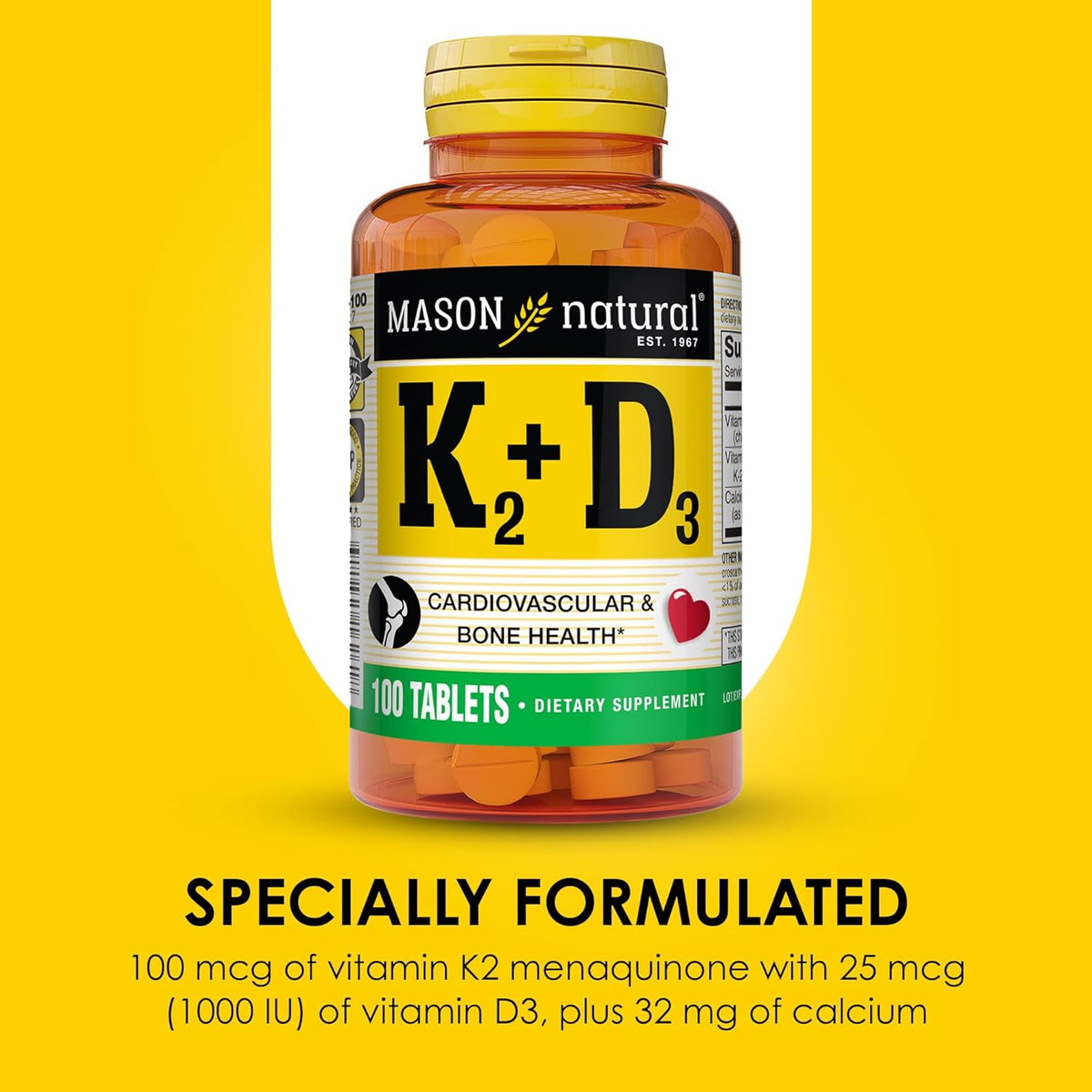 MASON NATURAL Vitamin K2 + D3 – 300 Tablets (3-Pack) with Calcium for Bone and Muscle Support - görsel 4