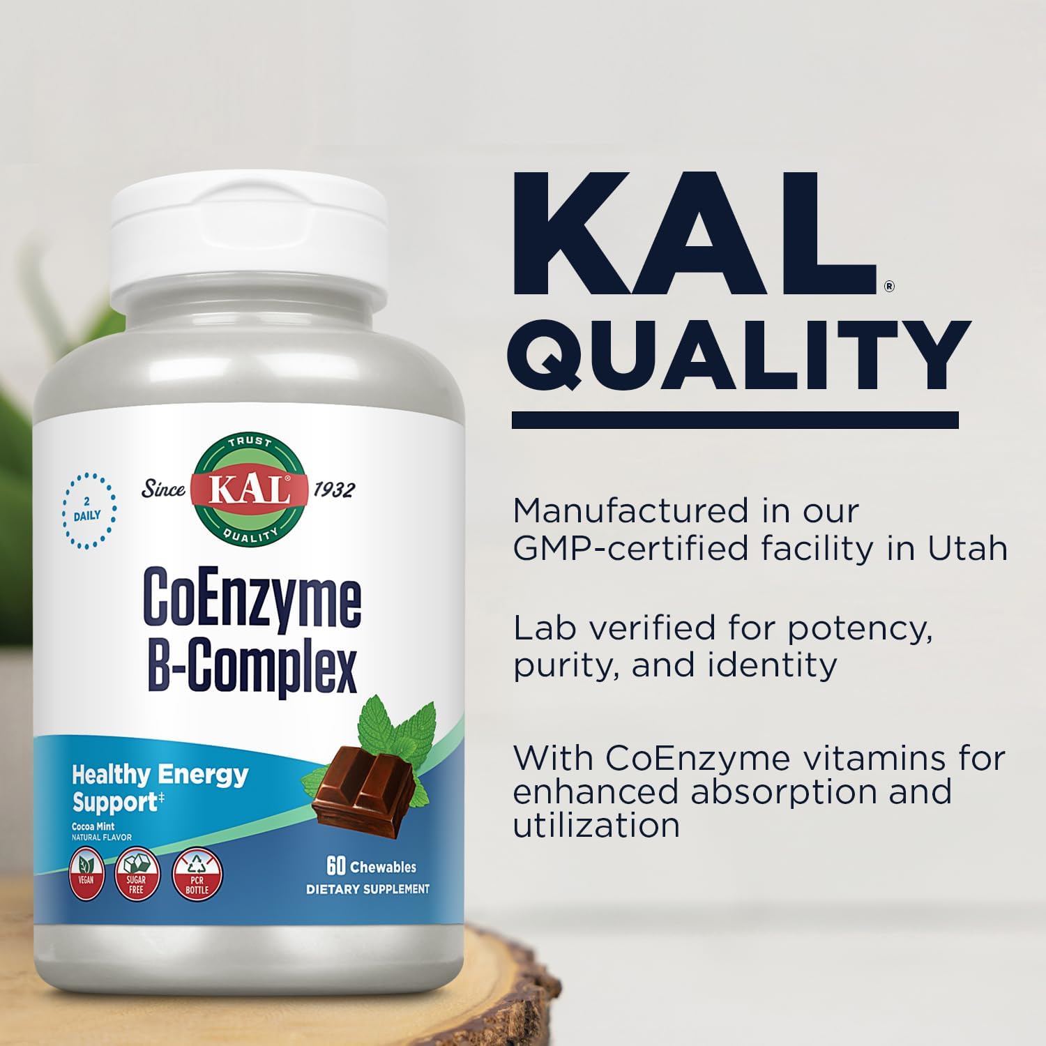 KAL CoEnzyme Vitamin B Complex Chewable - Natural Cocoa Mint Flavour - 60 Tablets - görsel 5