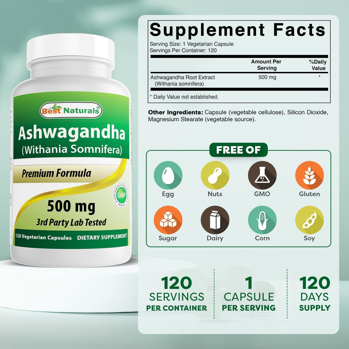 Best Naturals Ashwagandha Extract 500 mg, 120 Capsules (Pack of 2) - görsel 2