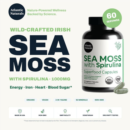 Sea Moss with Spirulina Superfood Capsules – Irish Sea Moss Organic with Spirulina (120 Capsules)