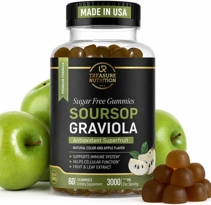 Soursop Leaves & Fruit Gummies – Sugar-Free Graviola Supplement – 3000mg – 60 Gummies