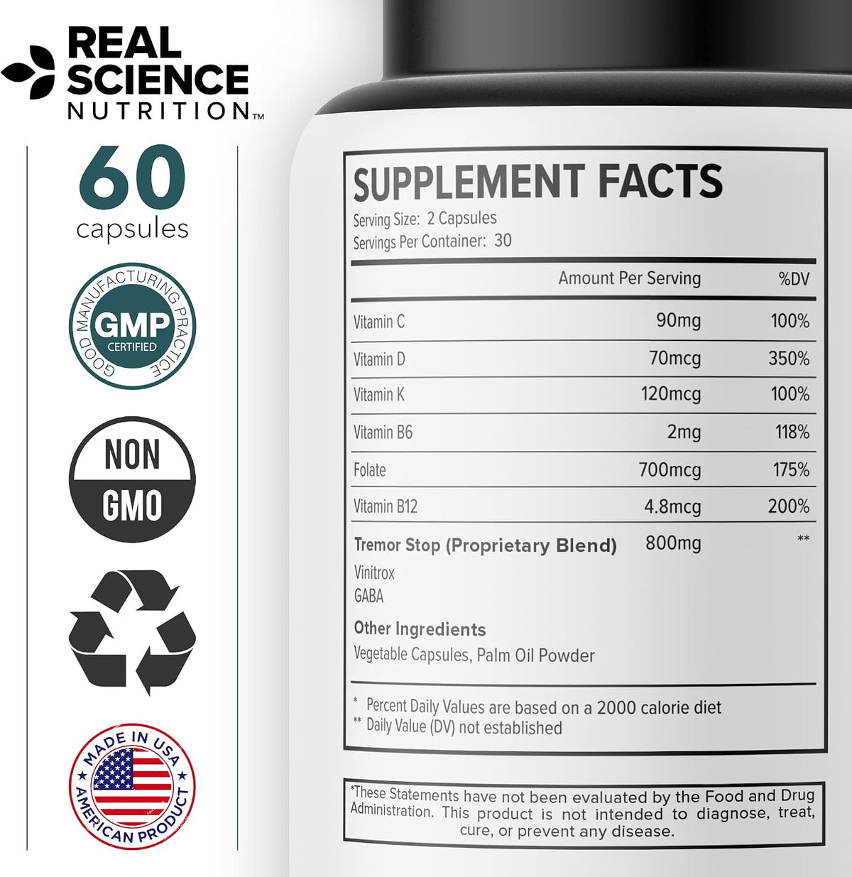 Real Science Tardivex Natural Nerve Support Supplement for Neurological Balance - Includes Vinitrox, GABA and Essential Vitamins for Controlled Movement and Coordination - Manufactured in the USA, 60 Capsules - görsel 9