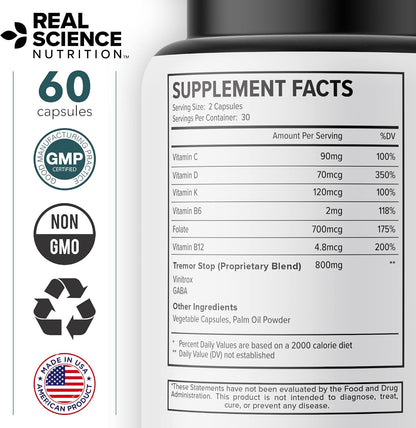 Real Science Tardivex Natural Nerve Support Supplement for Neurological Balance - Includes Vinitrox, GABA and Essential Vitamins for Controlled Movement and Coordination - Manufactured in the USA, 60 Capsules
