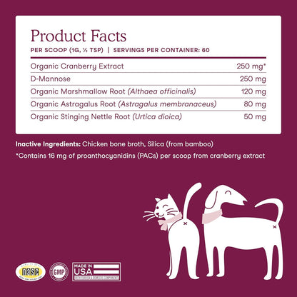 Fera Pets Bladder Support – Cranberry Supplement for Dogs and Cats, 60 Scoops