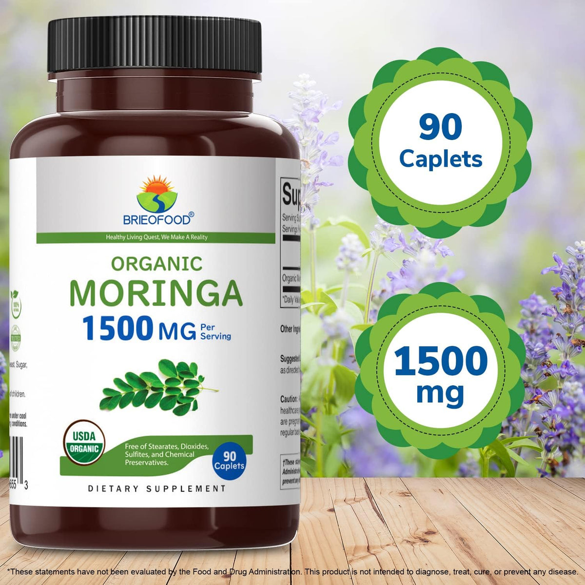 Organic Moringa 1500mg - 90 Vegetarian Tablets - görsel 3