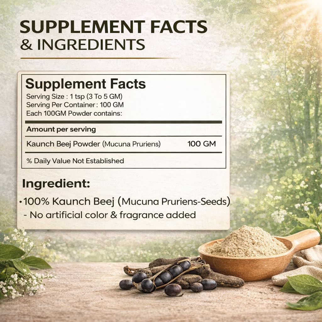 VEDIKROOTS Kaunch Beej Powder – Pure Mucuna Pruriens Seed Powder (100g) - görsel 3
