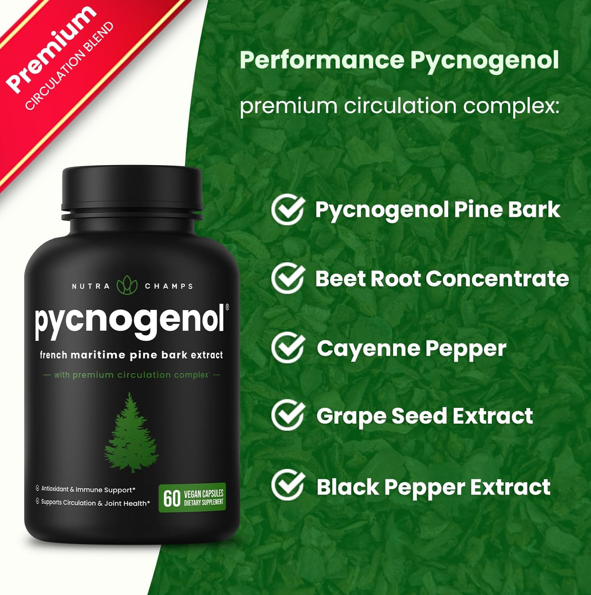 NutraChamps Pycnogenol French Maritime Pine Bark Extract - 60 Capsules - görsel 2