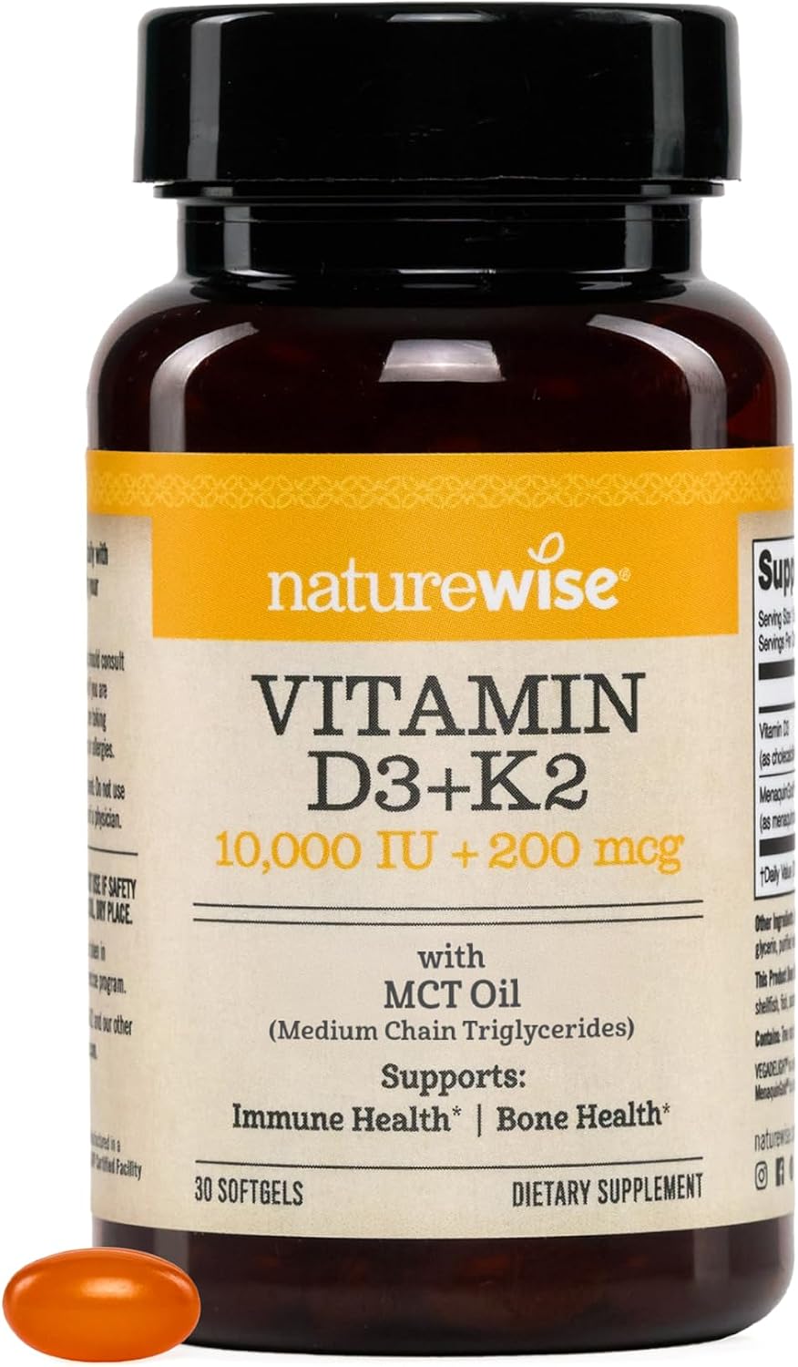 NatureWise Vegan Vitamin D3 + K2 - 10,000 IU D3 & 200 mcg K2 - 30 Soft gel capsules - görsel 1