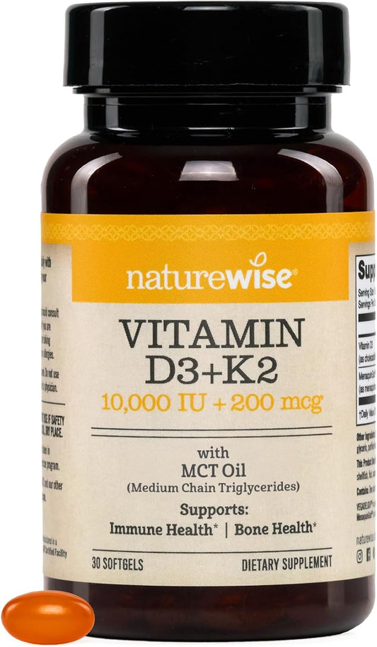 NatureWise Vegan Vitamin D3 + K2 - 10,000 IU D3 & 200 mcg K2 - 30 Soft gel capsules
