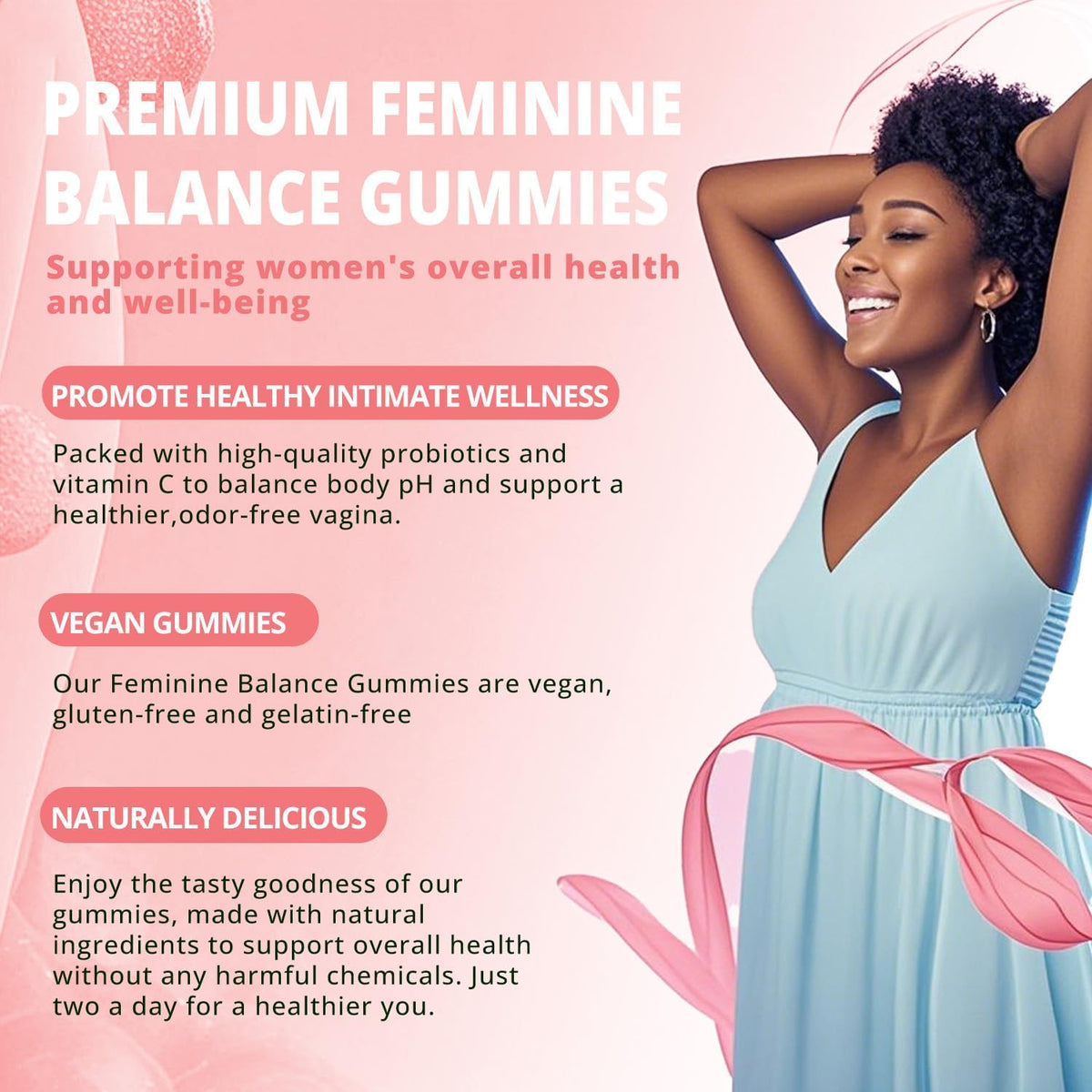 Premium Feminine Balance Gummies - Women's pH Balance & Vaginal Probiotics Support with Immune Support - Vegan, Gluten-free - Hawaiian Pineapple Flavour (60 Count) - görsel 4