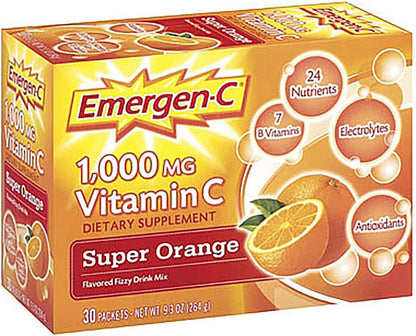 Emergen-C Vitamin C Fizzy Drink Mix, Super Orange, 1000 mg, 30 Sachets