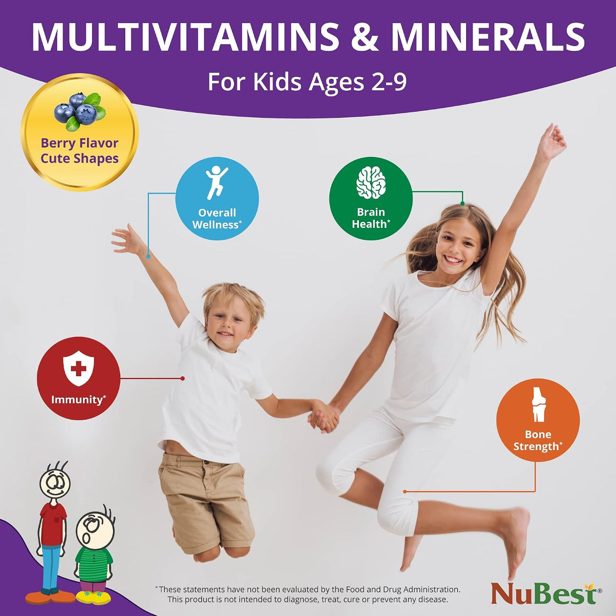 NuBest Tall Kids Chewable Vitamins for Toddlers & Kids Ages 2-9 | Bone Strength & Immune Support | 90 Berry Tablets (6-Week Supply) - görsel 3