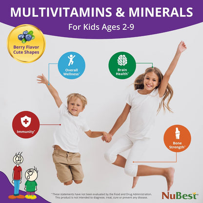 NuBest Tall Kids Chewable Vitamins for Toddlers & Kids Ages 2-9 | Bone Strength & Immune Support | 90 Berry Tablets (6-Week Supply)