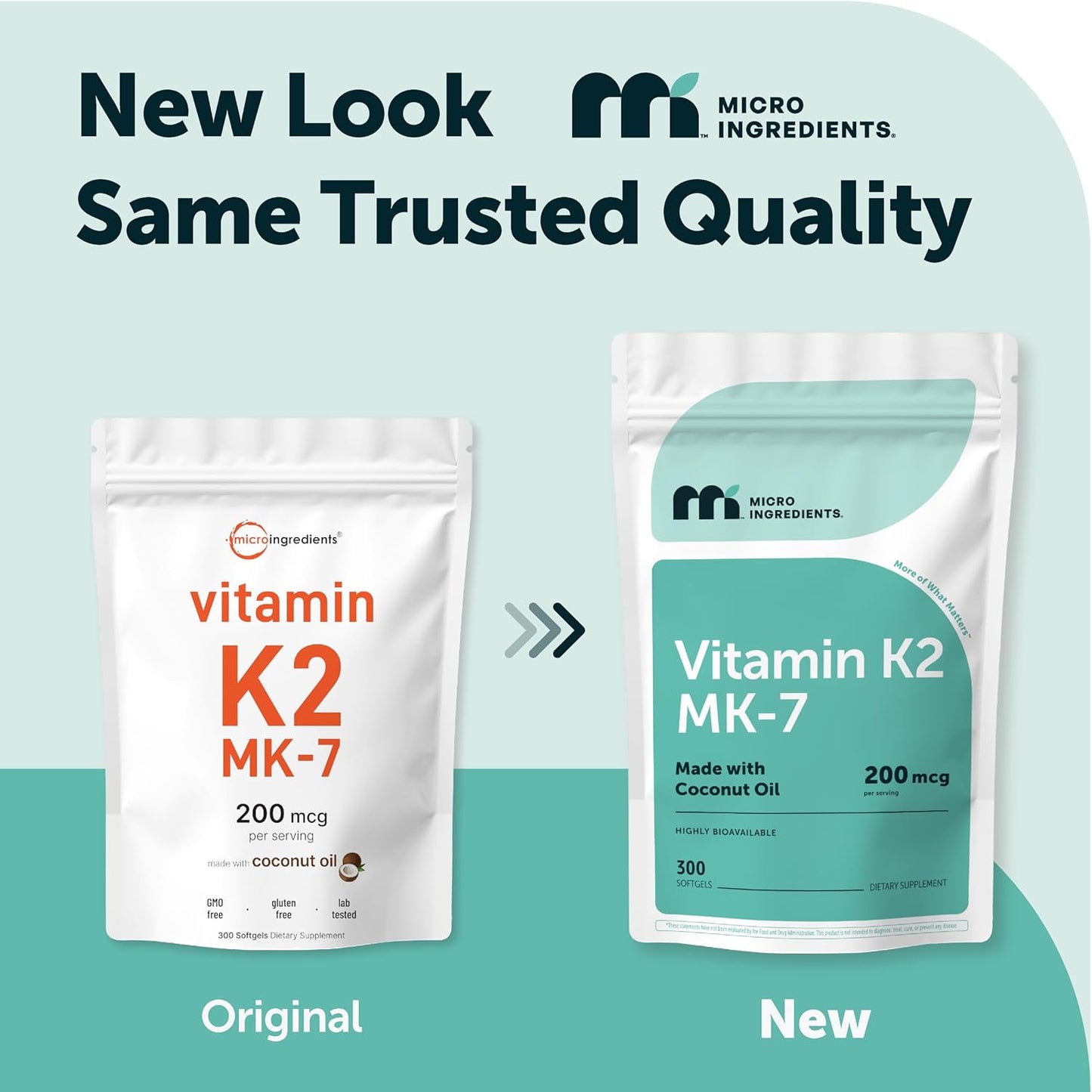 Micro Ingredients Vitamin K2 MK-7 200 mcg, 300 Soft gel capsules with Coconut Oil - görsel 2