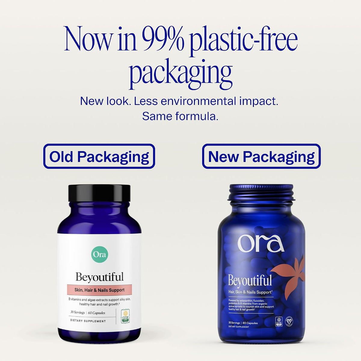 Ora Organic Hair, Skin and Nails Support - Beyoutiful - Beauty Supplement with B Vitamins and Biotin - 60 Vegan Capsules - görsel 2