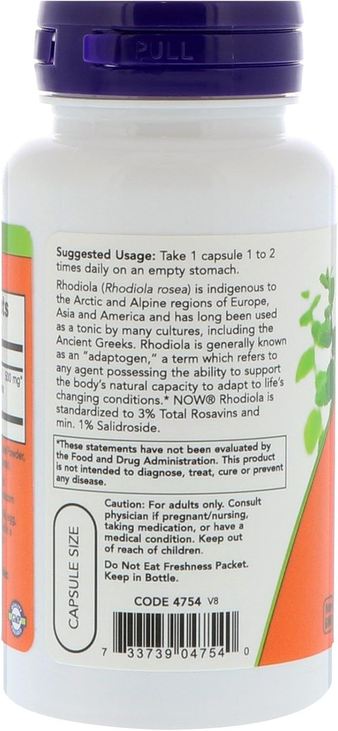 NOW Foods Rhodiola 500 mg with 3% Rosavins and 1% Salidroside, 60 Veg Capsules - görsel 3