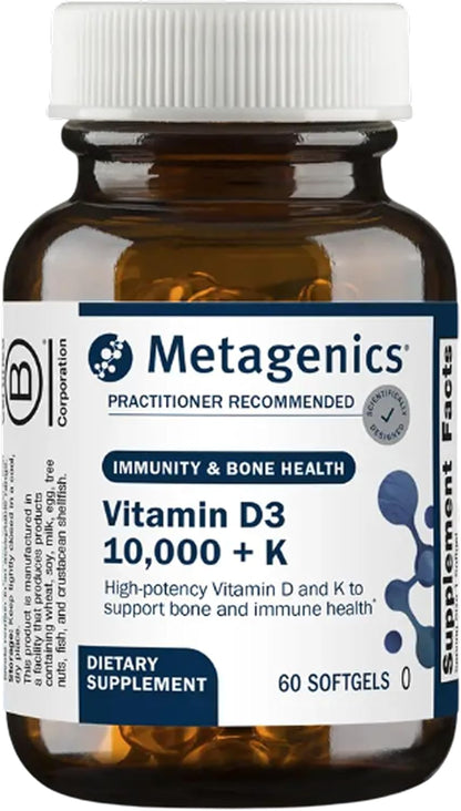 Metagenics Vitamin D3 and Vitamin K2 10,000 IU with MK-7 – 60 Softgels
