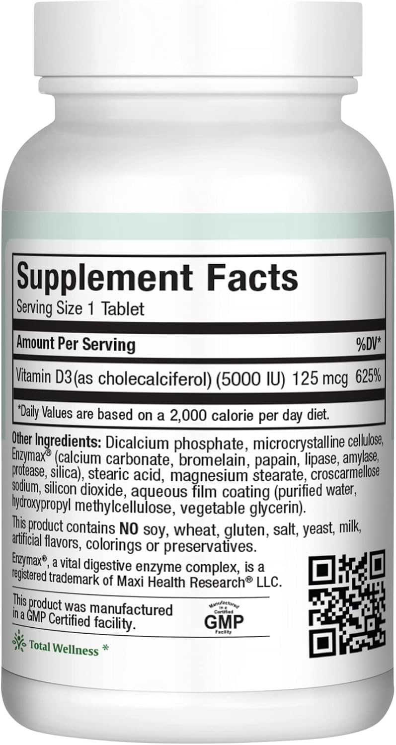 Vitamin D3 5000 IU (125 mcg) - High Potency, Kosher, Non-GMO - 90 Tablets - görsel 2