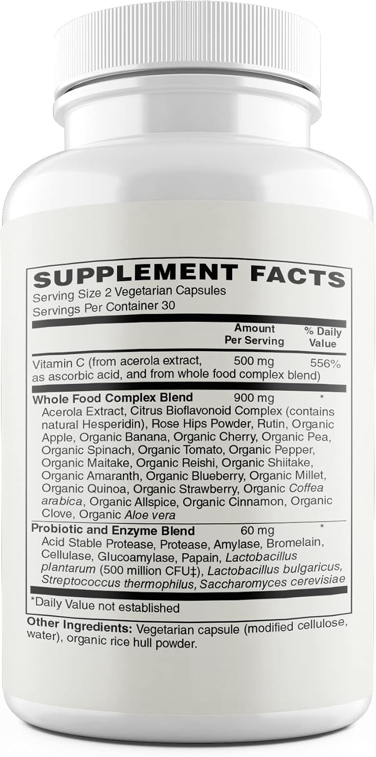 Modern Organics Vitamin C | 500mg Whole Food Vitamin C from Acerola Cherry with Citrus Bioflavonoid Complex & Organic Fruits & Vegetables Blend | 60 Vegan Capsules - görsel 3