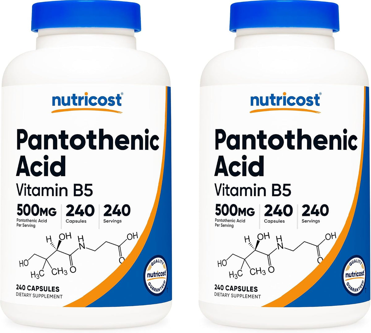 Nutricost Pantothenic Acid (Vitamin B5) 500mg, 240 Capsules (2 Bottles) - görsel 1