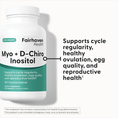 Fairhaven Health Myo-Inositol & D-Chiro Inositol 40:1 Ratio - Hormone & Ovarian Health Supplement for Women with PCOS, 120 Capsules