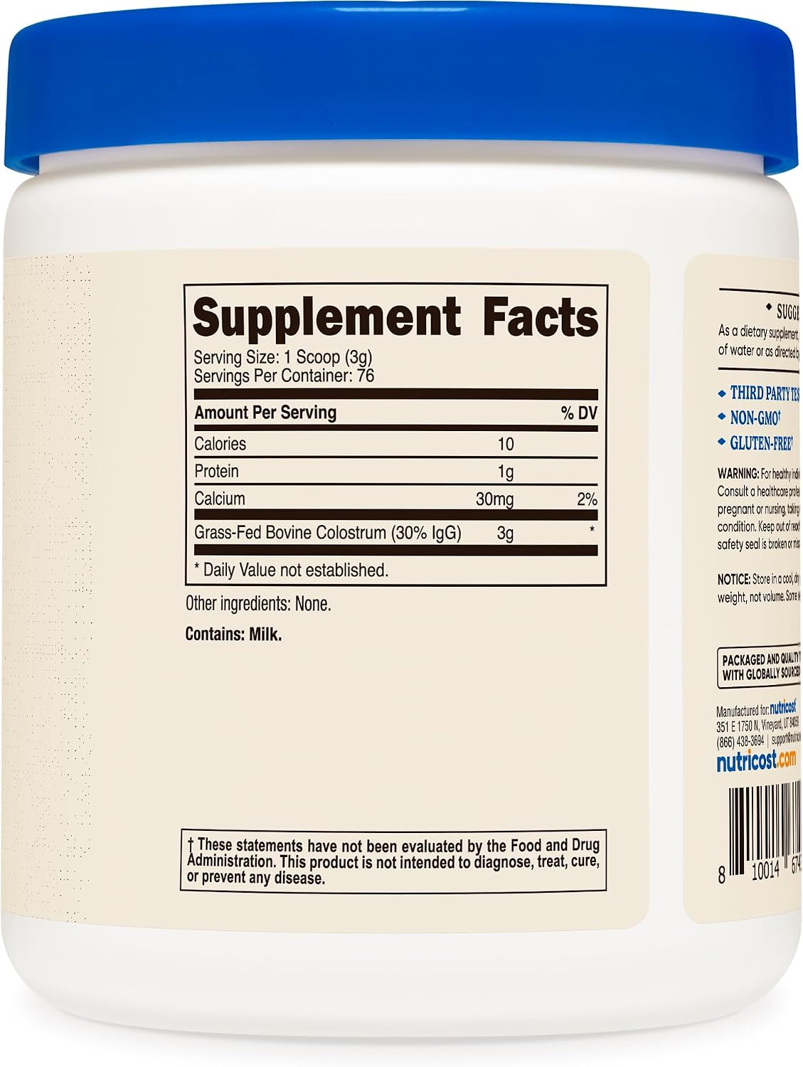 Nutricost Colostrum Powder - Bovine Colostrum with Lactoferrin and 30% IgG, 3g Per Serving, 76 Servings (227 g) - görsel 5