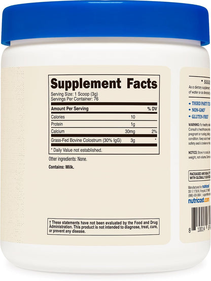 Nutricost Colostrum Powder - Bovine Colostrum with Lactoferrin and 30% IgG, 3g Per Serving, 76 Servings (227 g)