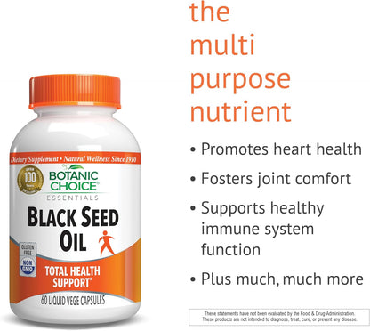 Botanic Choice Black Seed Oil, 500 mg – Black Cumin Seed Oil Supplement, 60 Vegetarian Capsules