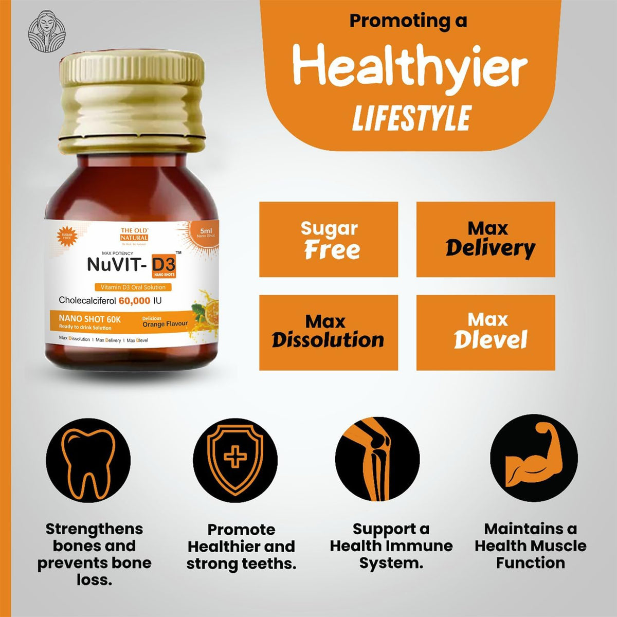 Nuvit D3 Vitamin D3 60,000 IU Nano Shots – Sugar Free Orange Flavour – Once a Week – 8 Pack - görsel 4