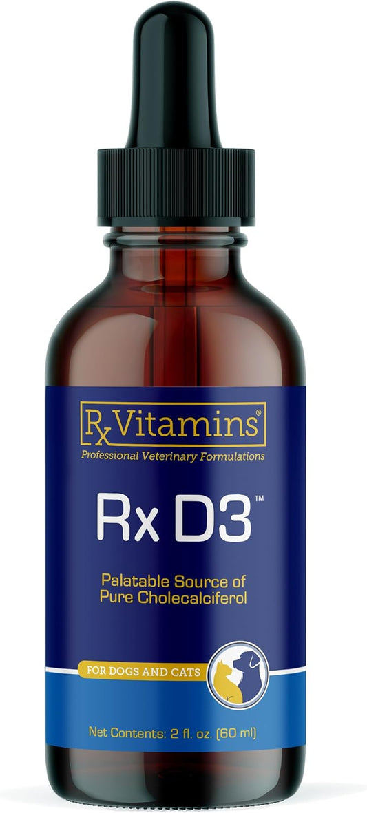 Rx Vitamins Rx D3 - Cat & Dog Vitamins Liquid D3 Drops in MCT Oil - Vitamin D for Dogs & Cats to Manage Deficiency - Aids in Immune Support and Calcium Absorption - Pet Vitamin D3 - 60 ml