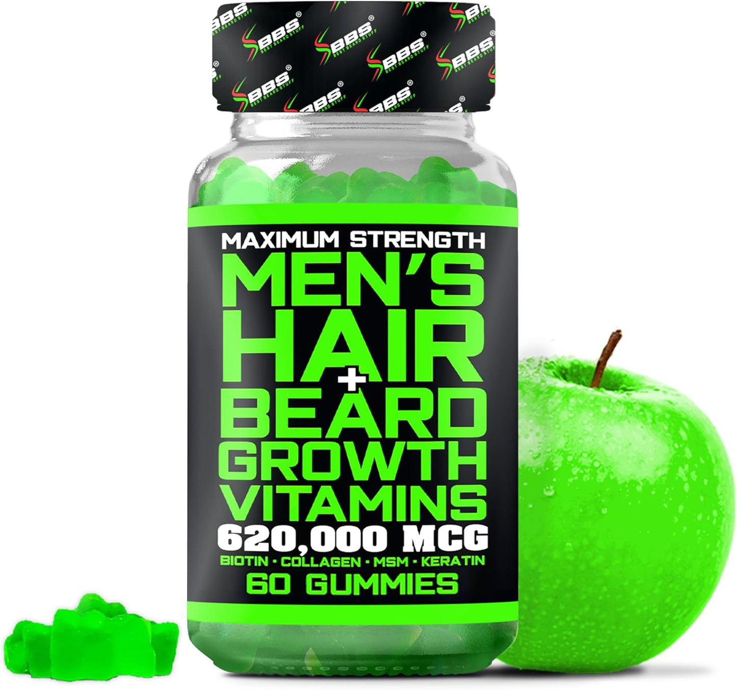 Best Beard Stuff Beard Growth Vitamins: Biotin Gummies for Beard & Hair Growth – Maximum Strength with Collagen, MSM, Keratin & Bamboo Extract - görsel 1