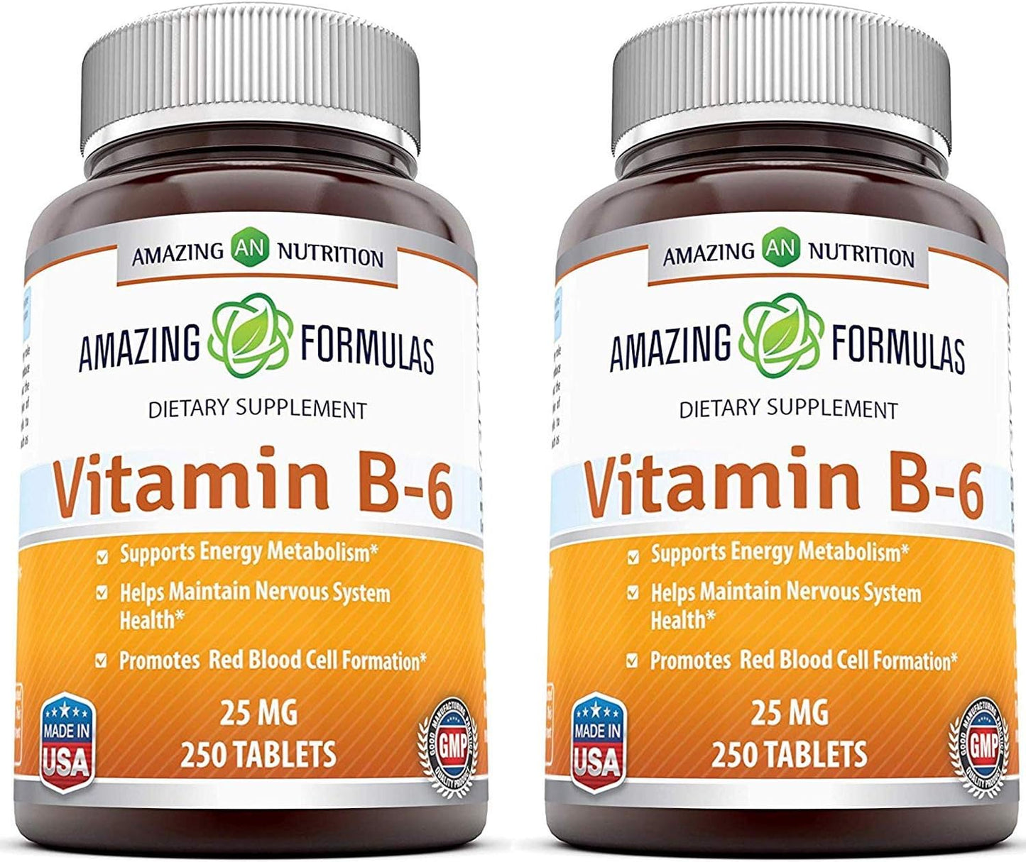 Amazing Formulae Vitamin B6 Pyridoxine 25 mg, 250 Tablets (Pack of 2) - görsel 1