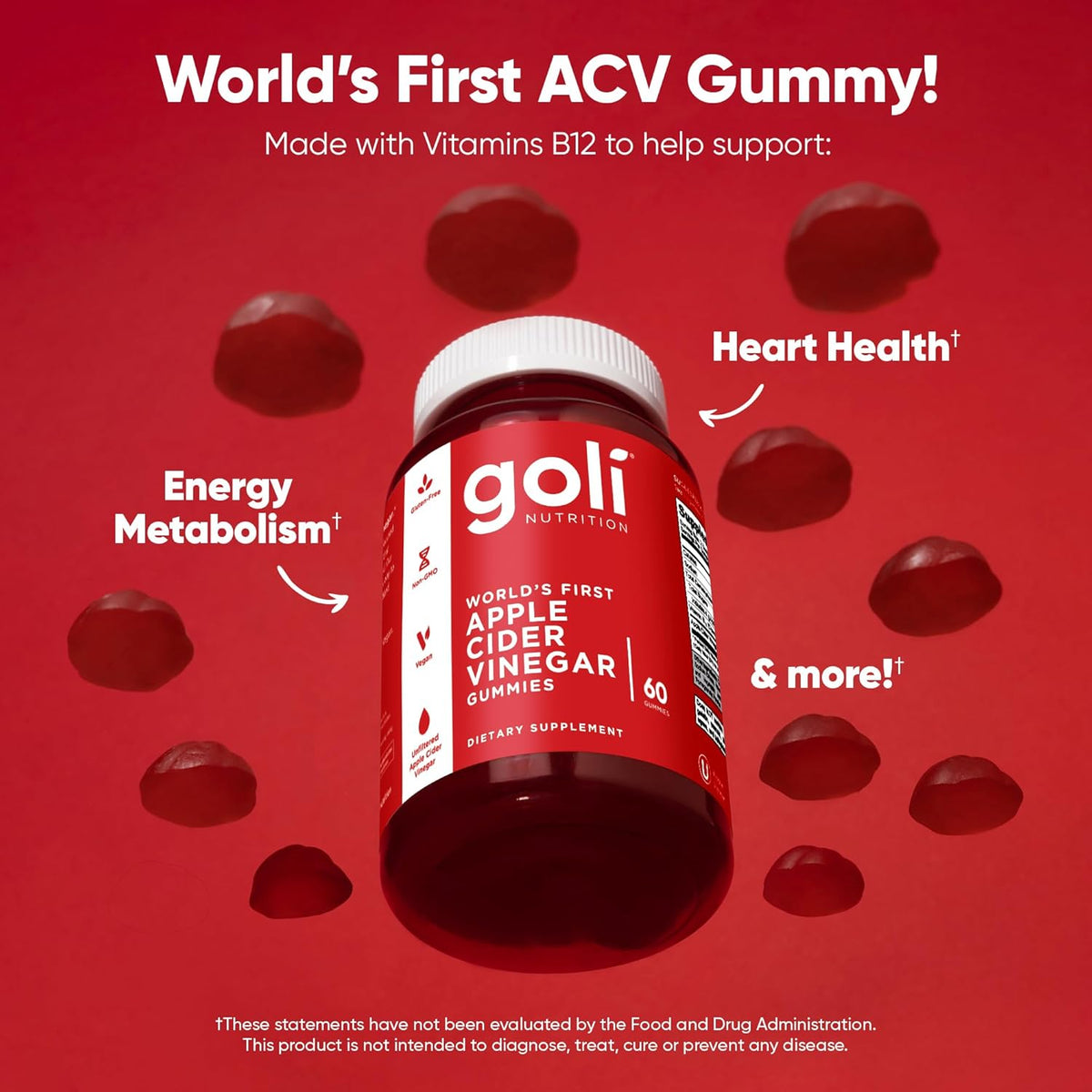 Goli Apple Cider Vinegar Gummies with Vitamin B12, Beetroot & Pomegranate – Vegan, Non-GMO, Gluten-Free, 60 Gummies - görsel 4