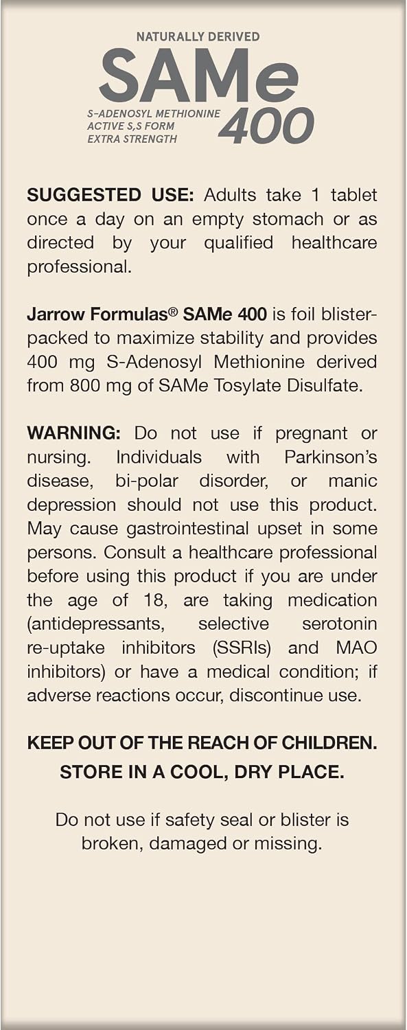 Jarrow Formulae SAMe Supplement 400 mg - 60 Tablets - High Concentration of Active S,S Form - görsel 9