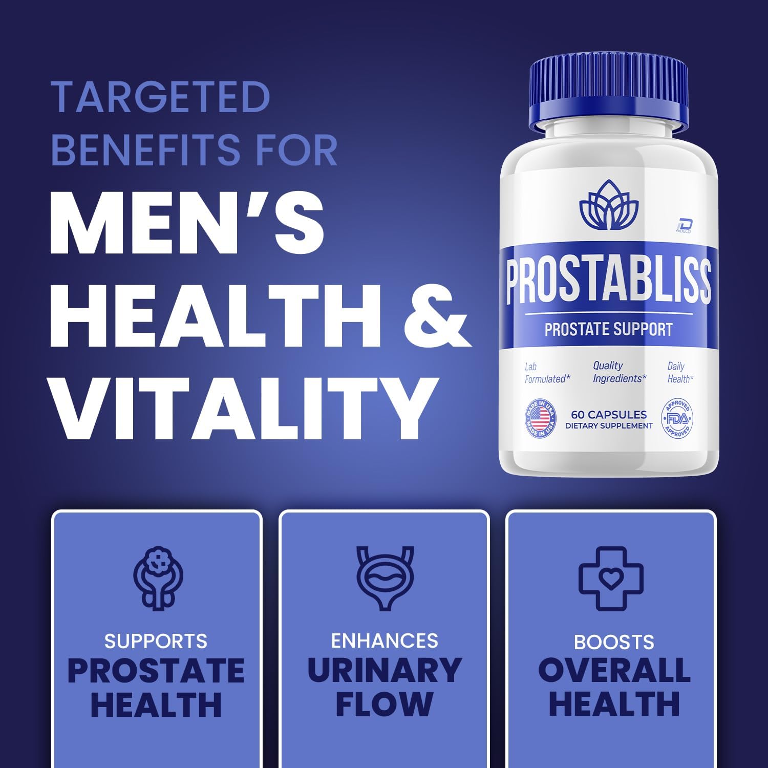 Prostabliss Food Supplement for Men – All-Natural Men's Health Formula, 60 Capsules - görsel 3