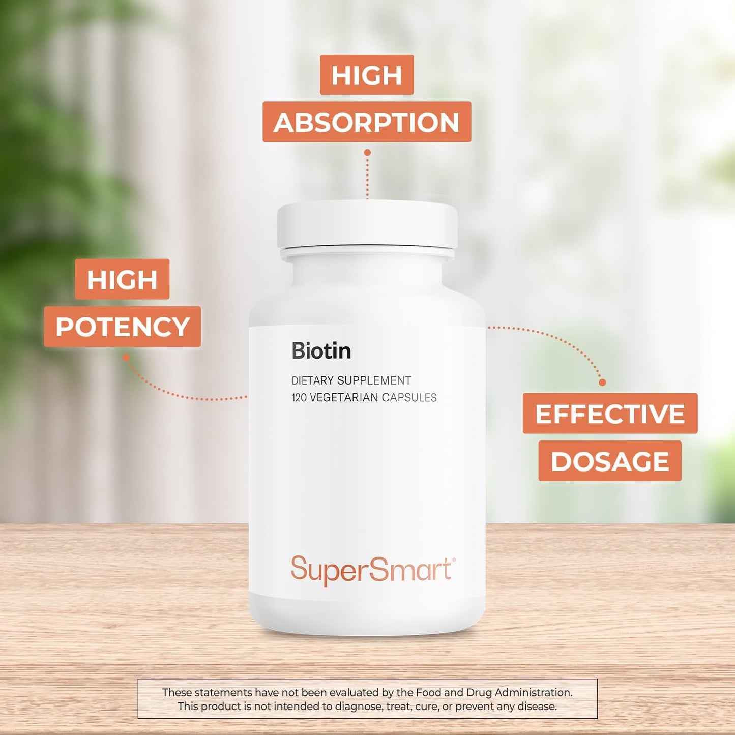 Supersmart Biotin 10,000mcg - High Potency Vitamin B7 Supplement - 120 Vegetarian Capsules - görsel 3