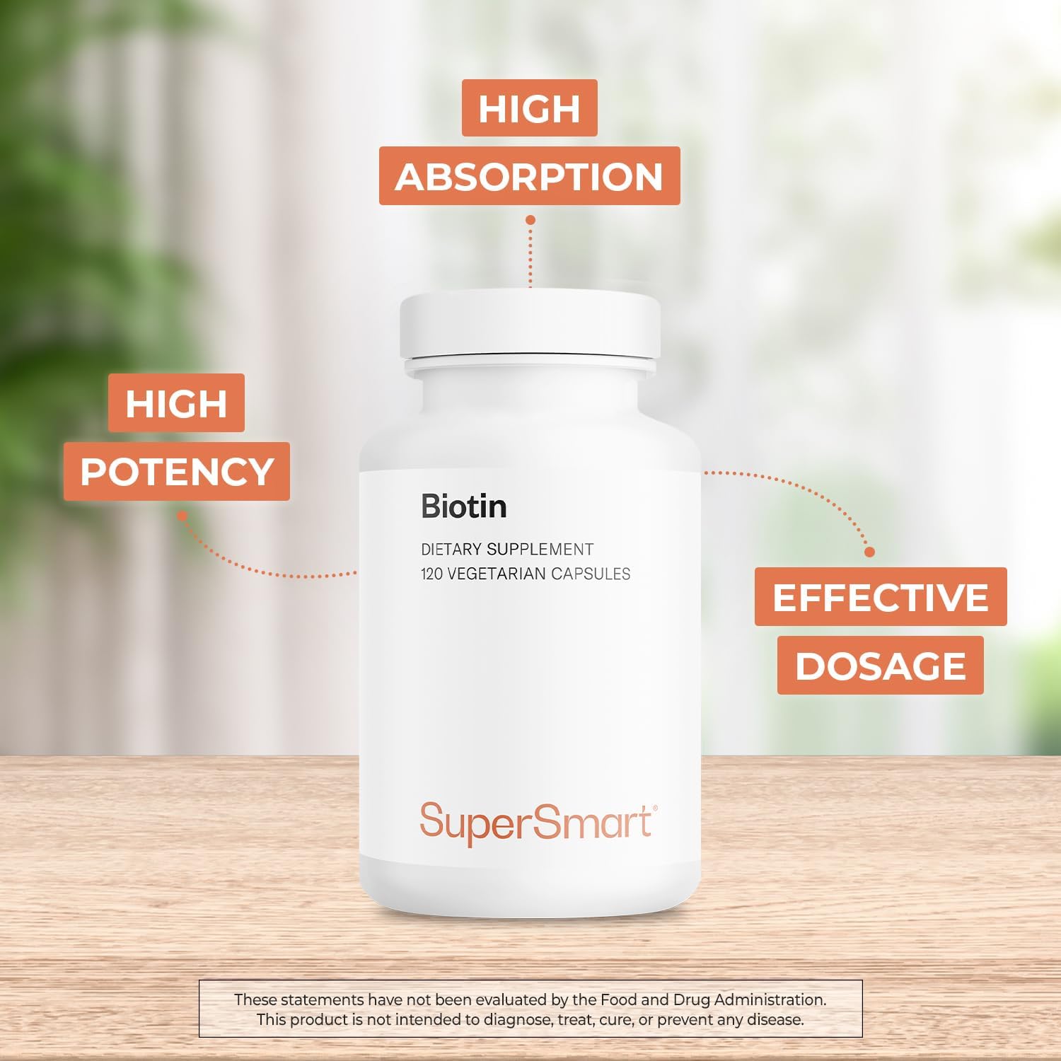 Supersmart Biotin 10,000mcg - High Potency Vitamin B7 Supplement - 120 Vegetarian Capsules - görsel 3