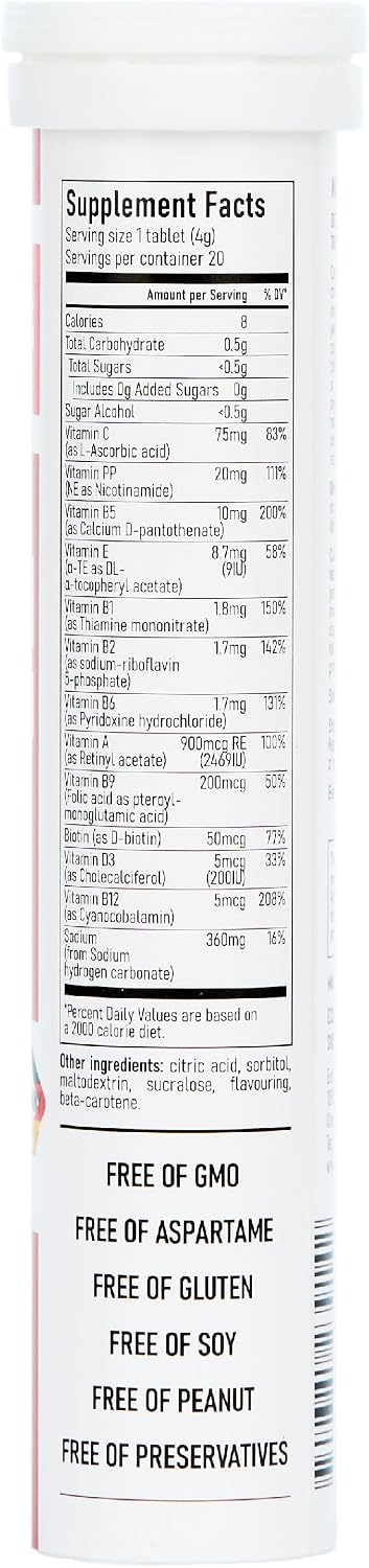 Effervescent Multivitamins + Biotin – Food Supplement for Wellness and Vitality, 12-Pack (240 Tablets)