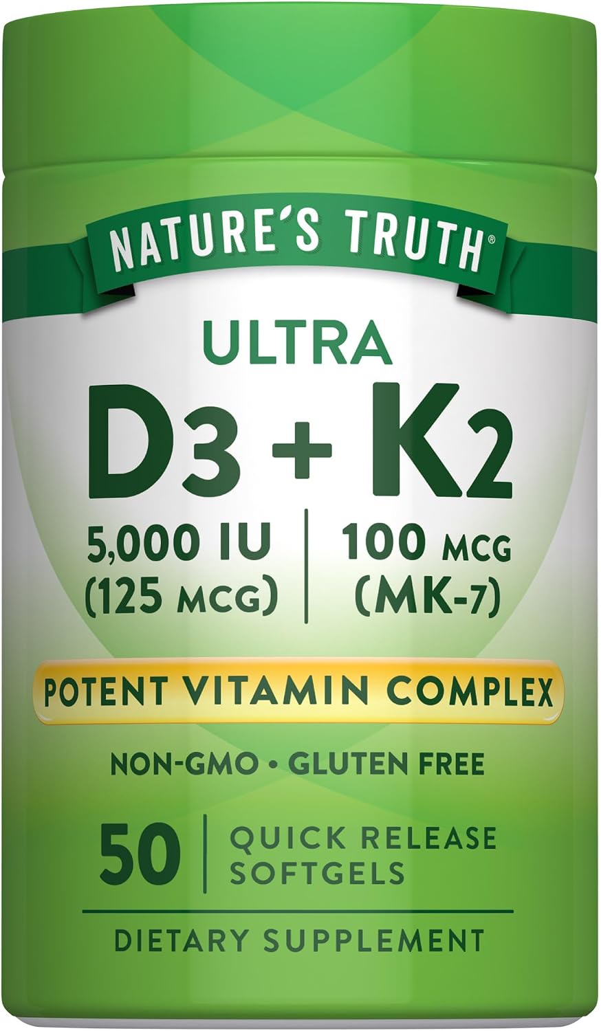 Nature's Truth Vitamin K2 MK7 Complex with D3, 100 mcg, 50 Softgels - görsel 1