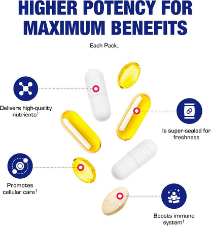 All in One Vitamin Packs for Women & Men Over 50 with Omega-3, Magnesium, Vitamin D3 & Citrus Bioflavonoids – 1 Month Supply